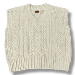 POL Cream V-Neck Cable Knit Sweater